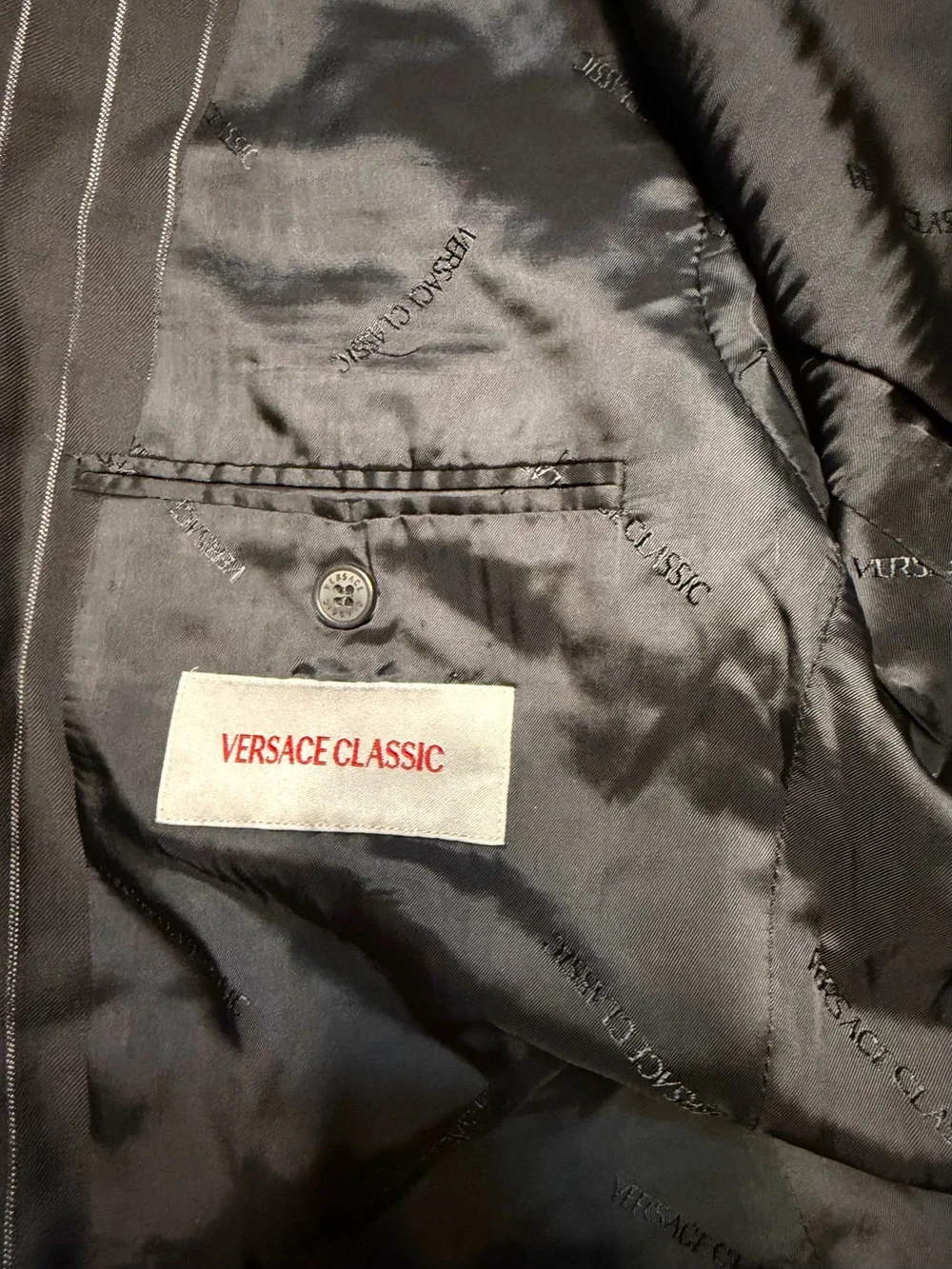 Versace Black Pinstripe Suit Jacket